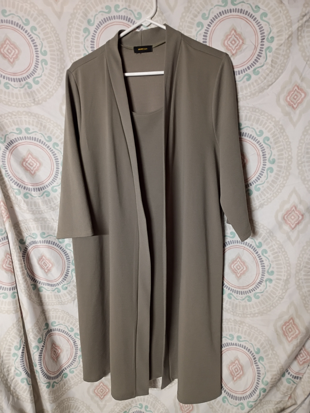 Espresso Olive Greenish Grey Midi Dress with Open Front